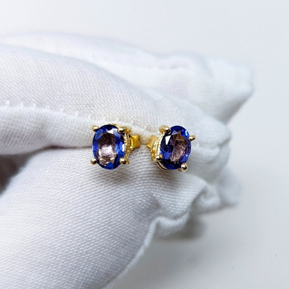 1.44ctw Oval Tanzanite Solitaire 18k Yellow Gold Over Sterling Silver Earrings